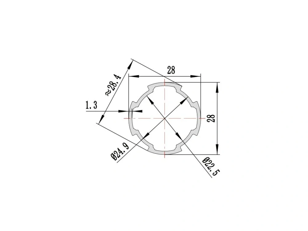 Trubkový hliníkový profil D28 B